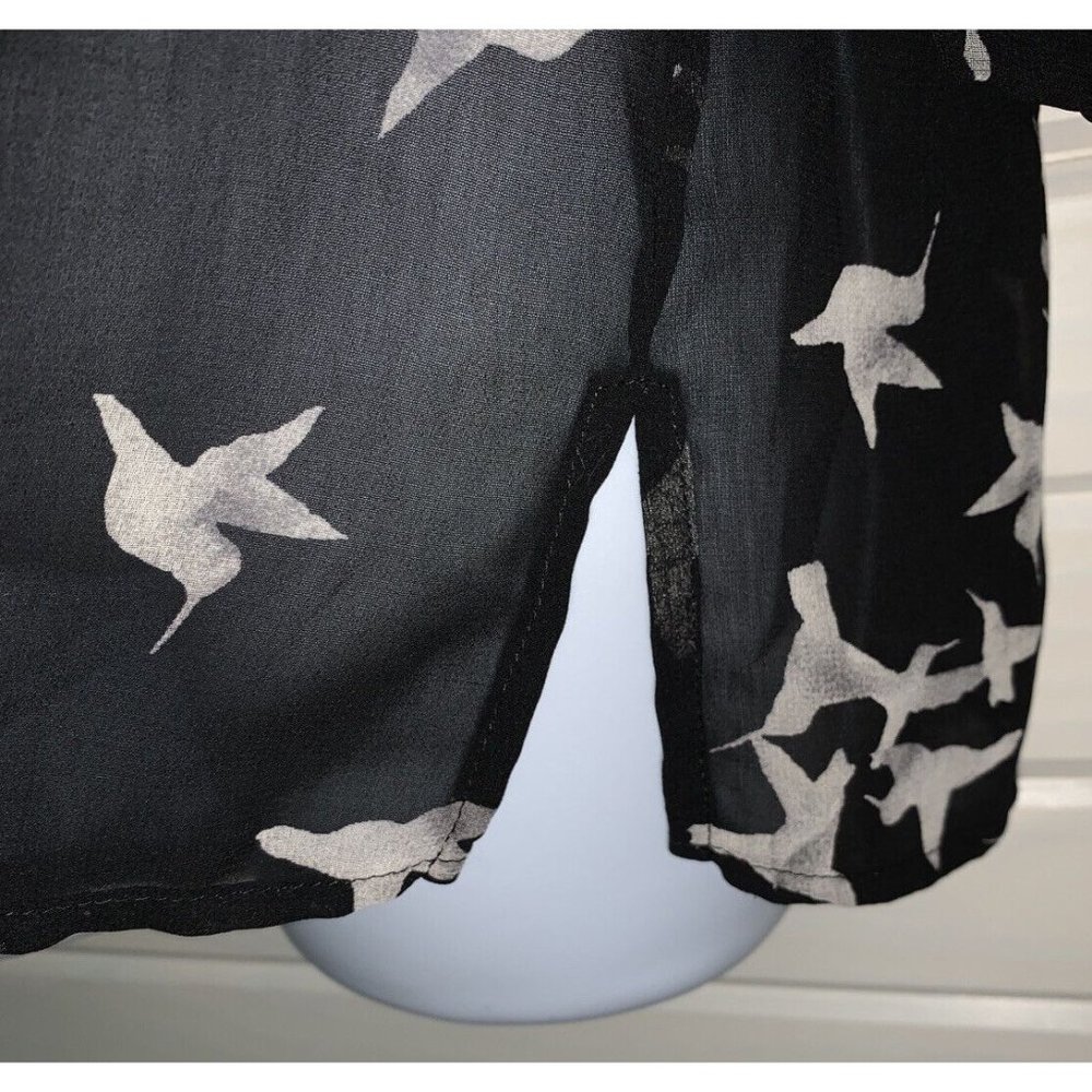 Sejour Blouse Sz 14W Plus Black Ivory Birds Pintucked Button Front Sheer VGUC - Picture 6 of 10